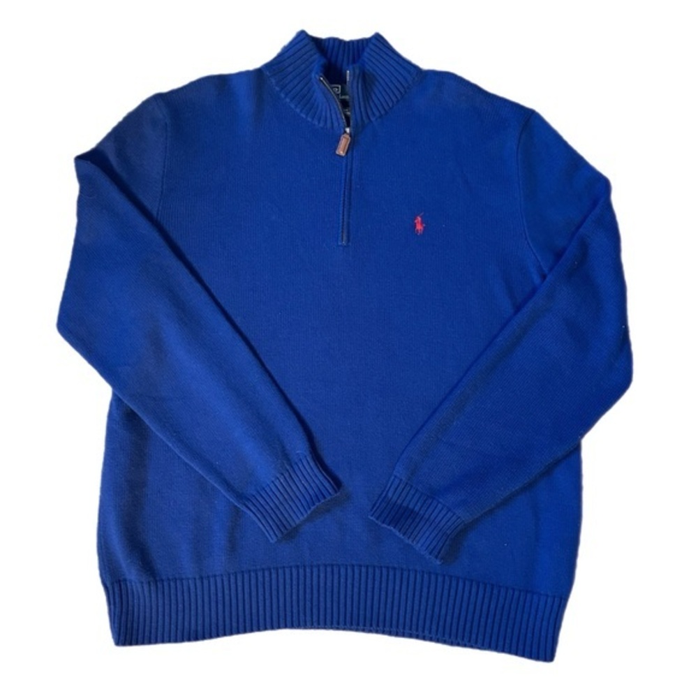 Polo Ralph Lauren Blue Mock Neck Half Zip Cotton Sweater Size XL